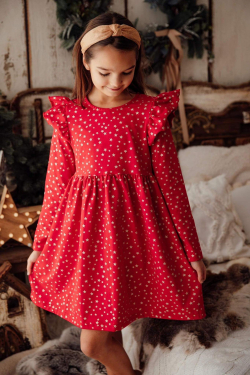 Kislány karácsonyi pamut ruha arany csillagokkal és fodrokkal