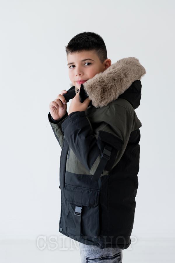 Fiú hosszított parka kapucnival 