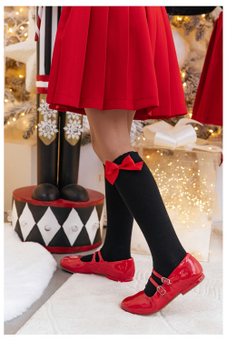 Egyszínű kislány térdzokni színes masnival