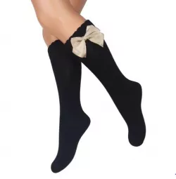 Egyszínű kislány térdzokni színes masnival