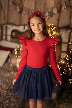 Kislány karácsonyi pamut póló fodros ujjakkal