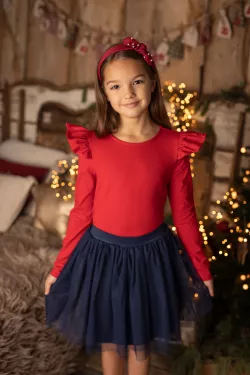 Kislány karácsonyi pamut póló fodros ujjakkal