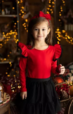 Kislány karácsonyi pamut póló fodros ujjakkal