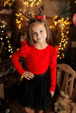 Kislány karácsonyi pamut póló fodros ujjakkal