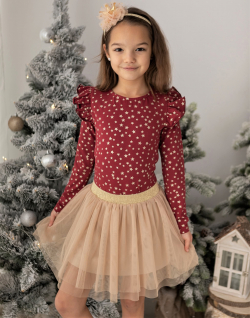 Kislány karácsonyi pamut póló fodros ujjakkal