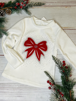 Kislány bordázott póló masnival