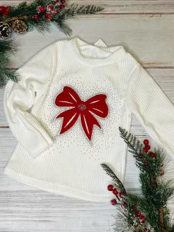 Kislány bordázott póló masnival