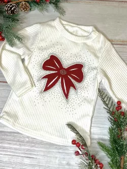 Kislány bordázott póló masnival