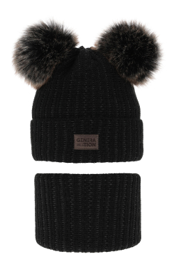 Fiú kötött téli sapka 2 pompommal és csösál