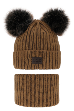 Fiú kötött téli sapka 2 pompommal és csösál