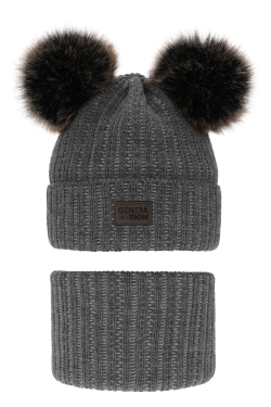 Fiú kötött téli sapka 2 pompommal és csösál